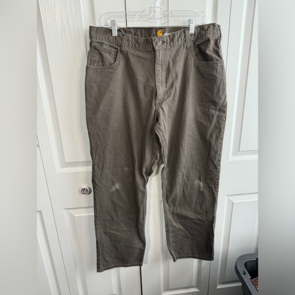 Carhartt Relaxed Fit Distressed Brown Carpenter Jeans Men's 38 X 30 Grunge Stain